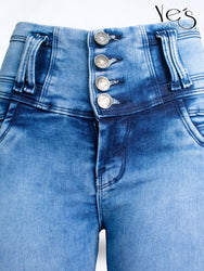 Jean Pretina Alta 4 Botones – Efecto Levanta Cola (Azul Otoñal)