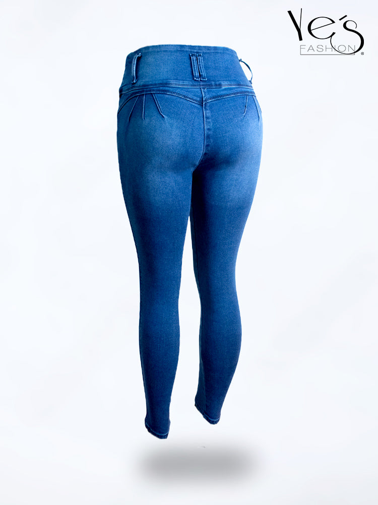 Jean Pretina Alta 4 Botones – Efecto Levanta Cola (Azul Jean)