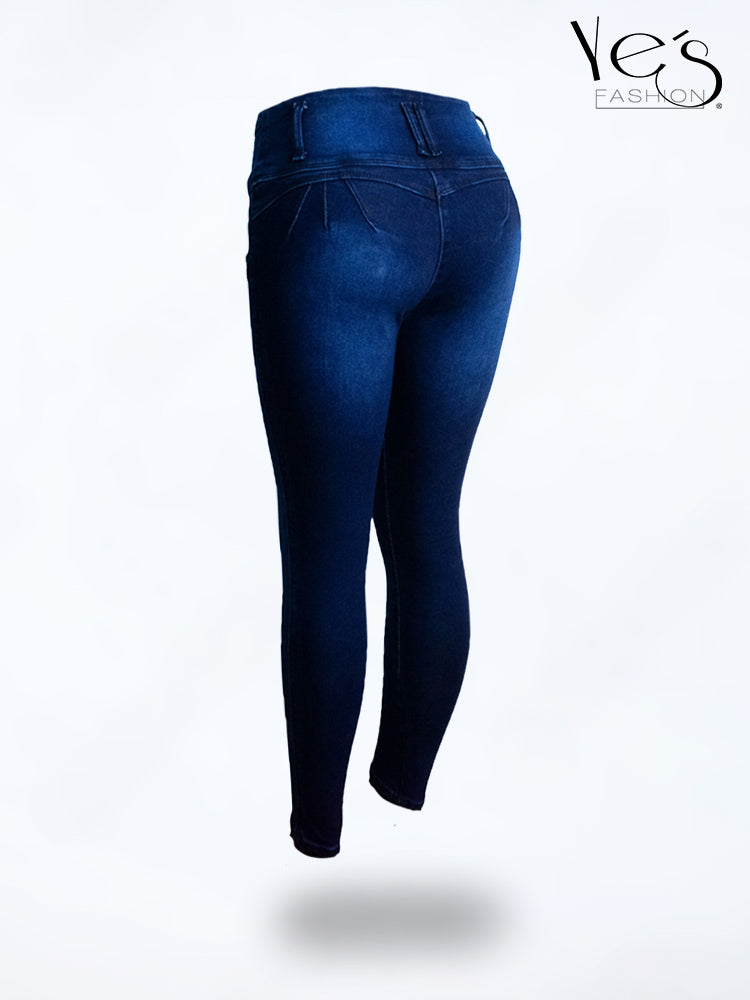 Jean Pretina Alta 4 Botones – Efecto Levanta Cola (Azul Oscuro)