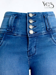 Jean Pretina Alta 4 Botones – Efecto Levanta Cola (Azul Jean)