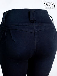 Jean Pretina Alta 4 Botones – Efecto Levanta Cola (Azul Indigo)