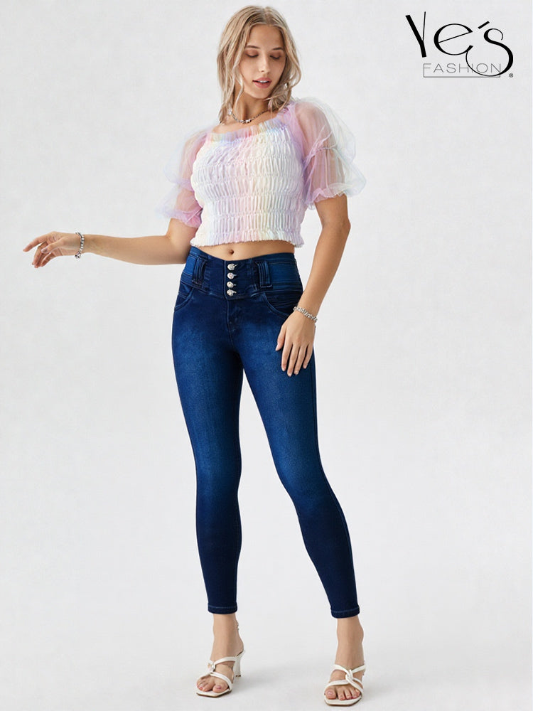 Jean Pretina Alta 4 Botones – Efecto Levanta Cola (Azul Oscuro)