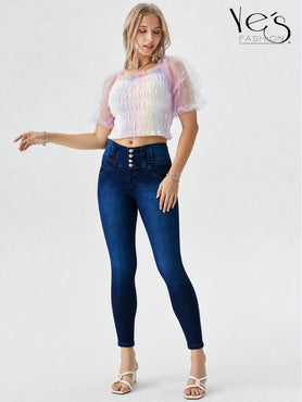 Jean Pretina Alta 4 Botones – Efecto Levanta Cola (Azul Oscuro)