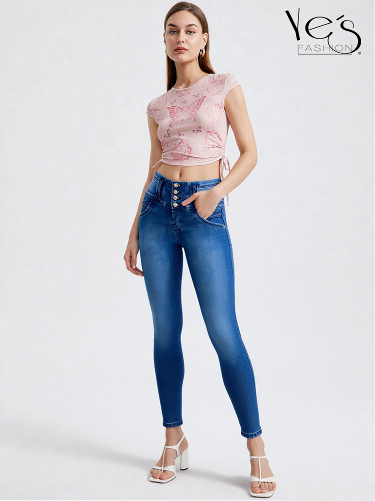 Jean Pretina Alta 4 Botones – Efecto Levanta Cola (Azul Jean)