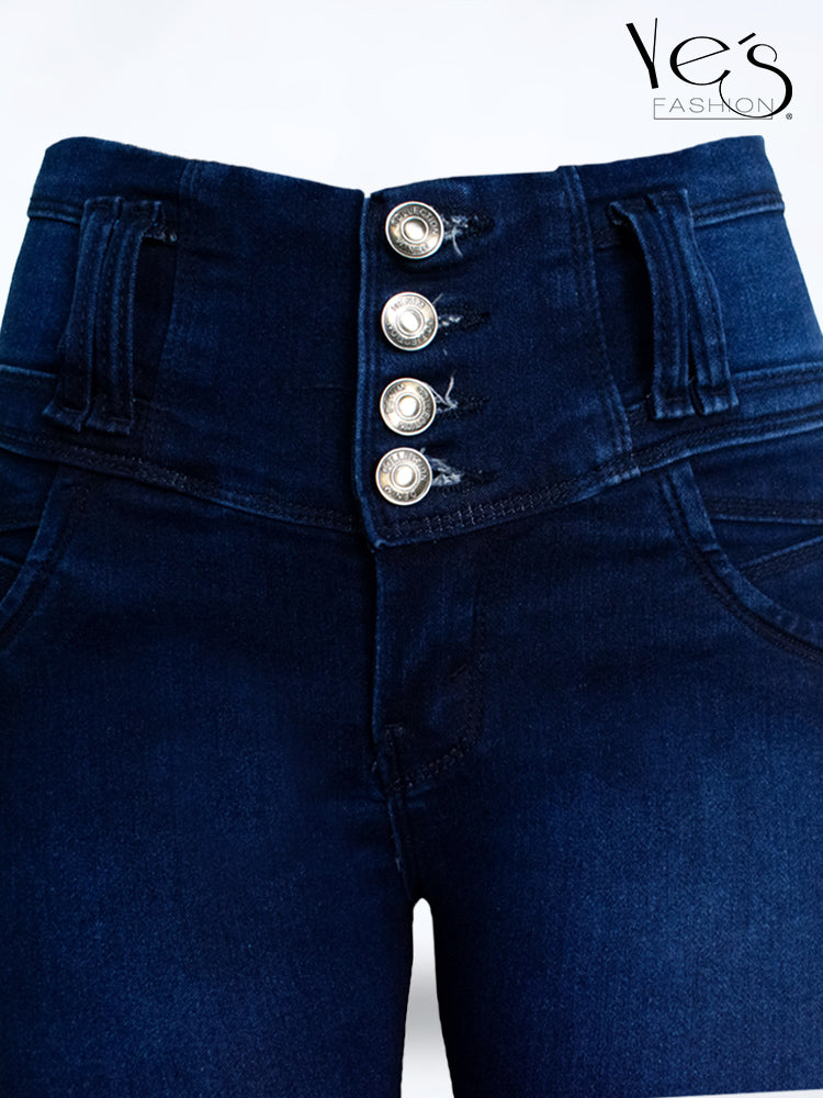 Jean Pretina Alta 4 Botones – Efecto Levanta Cola (Petroleo)