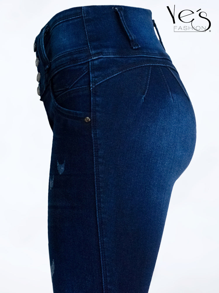 Jean Pretina Alta 4 Botones – Efecto Levanta Cola (Azul Oscuro)