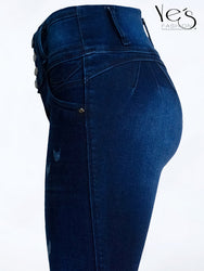Jean Pretina Alta 4 Botones – Efecto Levanta Cola (Azul Oscuro)