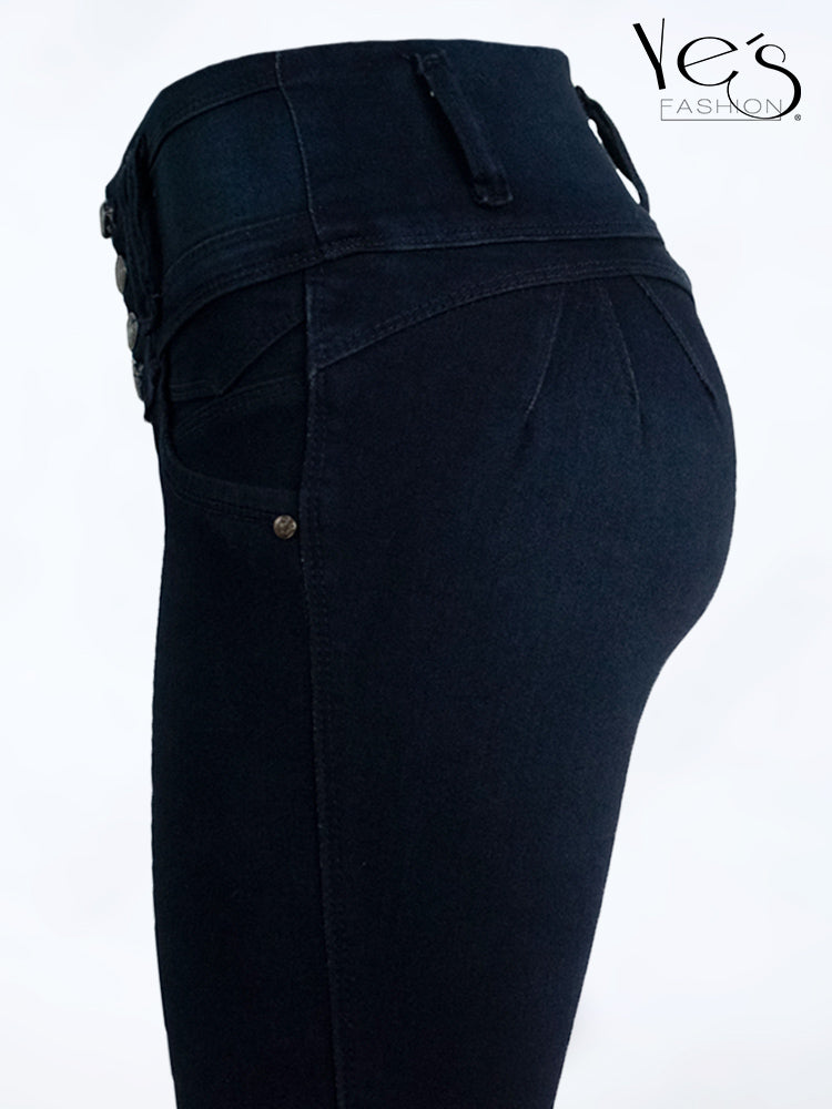 Jean Pretina Alta 4 Botones – Efecto Levanta Cola (Azul Indigo)