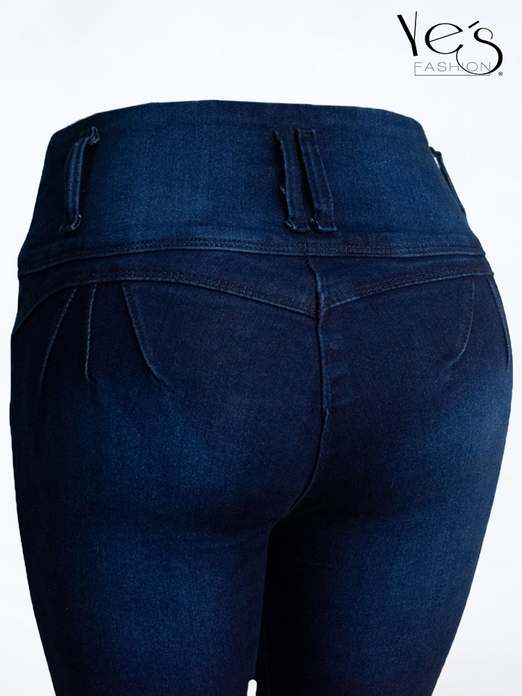 Jean Pretina Alta 4 Botones – Efecto Levanta Cola (Petroleo)