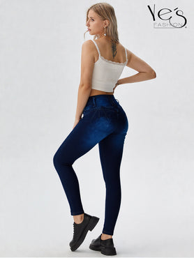 Jean Pretina Alta 4 Botones – Efecto Levanta Cola (Azul Oscuro)