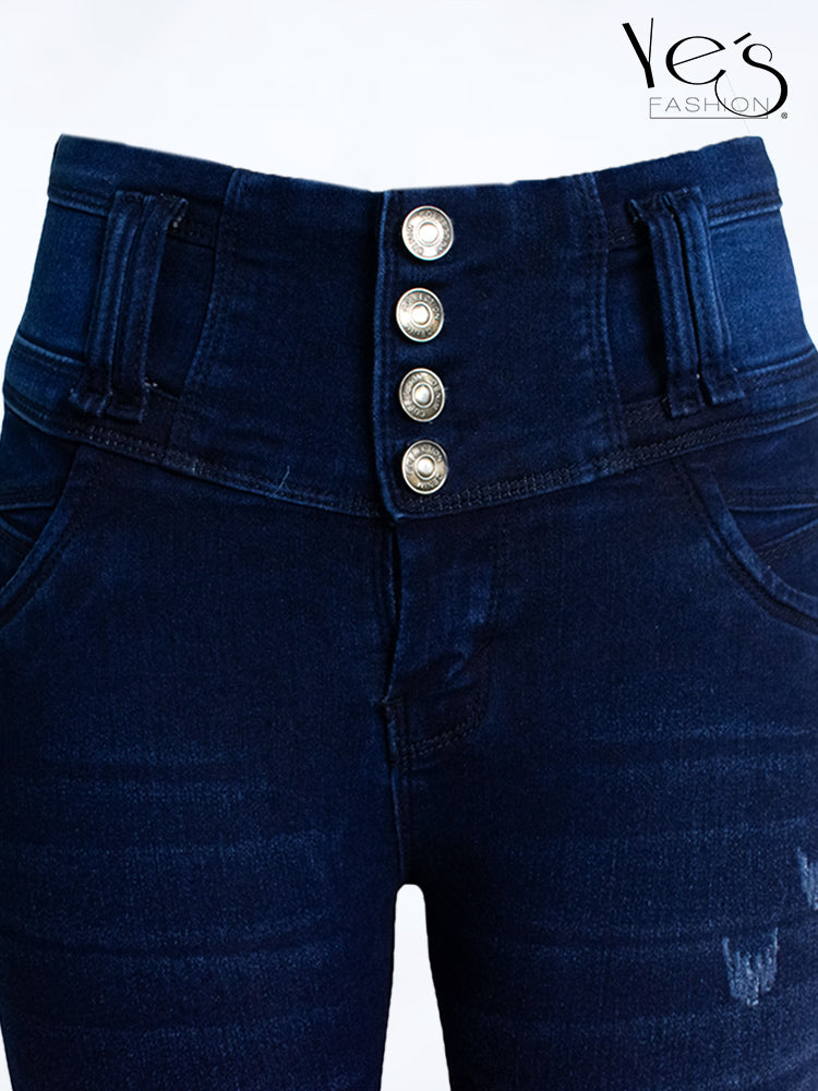 Jean Pretina Alta 4 Botones – Efecto Levanta Cola (Azul Oscuro)
