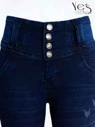 Jean Pretina Alta 4 Botones – Efecto Levanta Cola (Azul Oscuro)