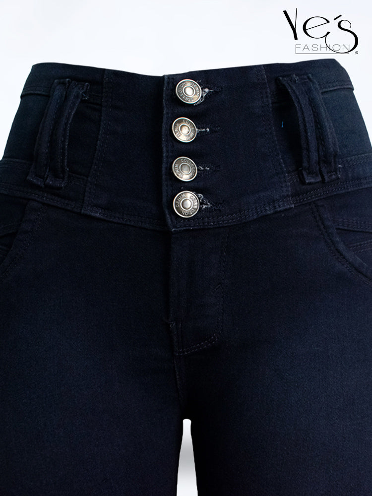 Jean Pretina Alta 4 Botones – Efecto Levanta Cola (Azul Indigo)