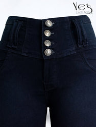 Jean Pretina Alta 4 Botones – Efecto Levanta Cola (Azul Indigo)