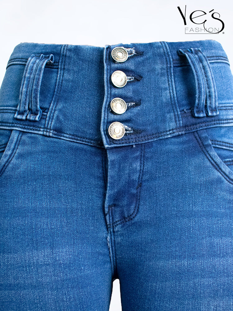 Jean Pretina Alta 4 Botones – Efecto Levanta Cola (Azul Jean)