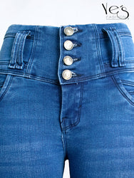 Jean Pretina Alta 4 Botones – Efecto Levanta Cola (Azul Jean)
