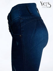 Jean Pretina Alta 4 Botones – Efecto Levanta Cola (Petroleo)