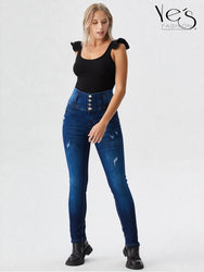 Jean Pretina Alta 4 Botones – Efecto Levanta Cola (Azul Oscuro)