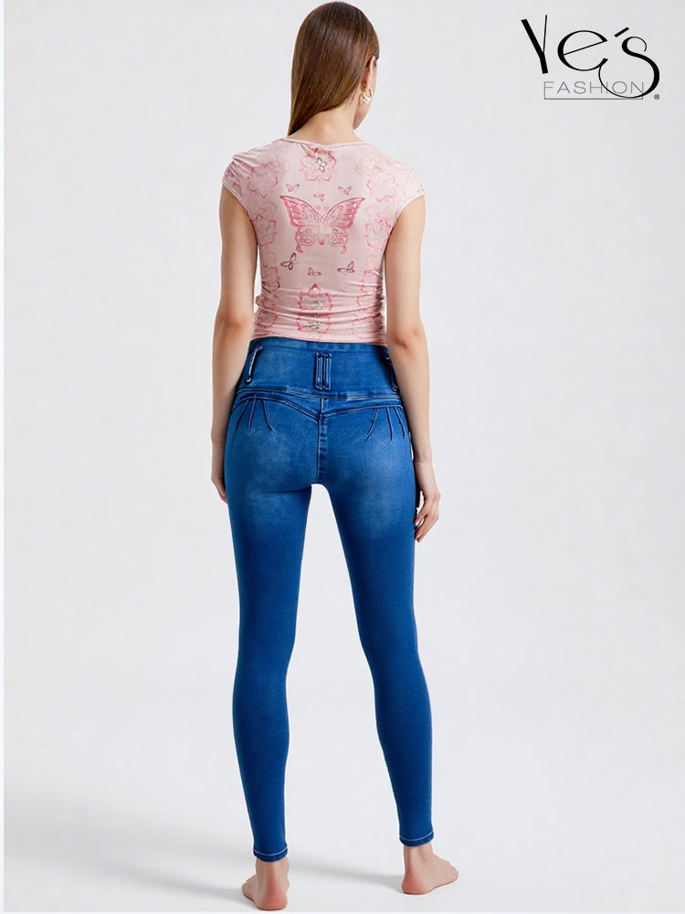 Jean Pretina Alta 4 Botones – Efecto Levanta Cola (Azul Jean)