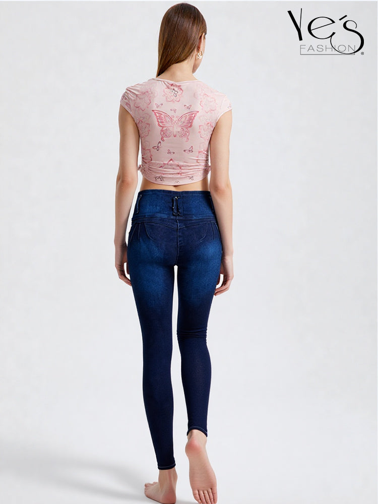 Jean Pretina Alta 4 Botones – Efecto Levanta Cola (Petroleo)