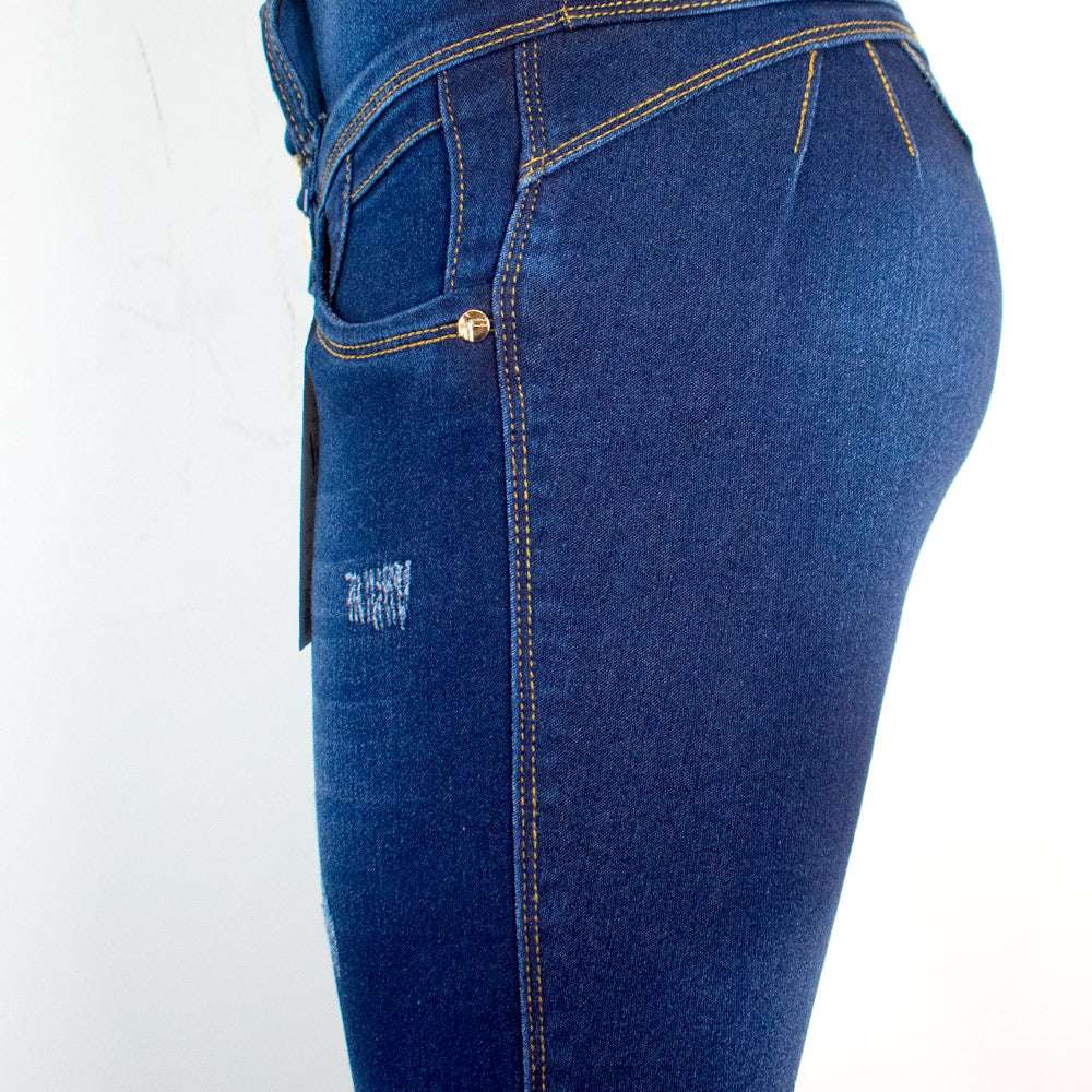 Jean para Mujer en Pretina alta/ PUSH UP - Color: Indigo con sombras (Timeless Style Collection)