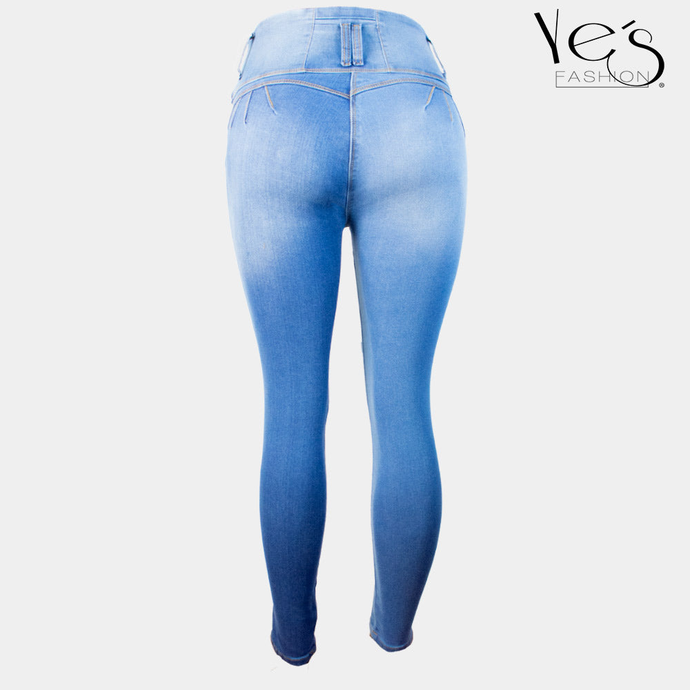 Nuevo! Jean para Mujer con Pretina alta - Color: Azul Claro con Sombras (Denim Dynasty)
