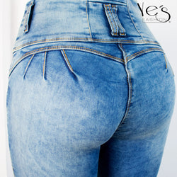 Nuevo! Jean para Mujer con Pretina alta - Color: Azul Verdoso (Denim Dynasty)