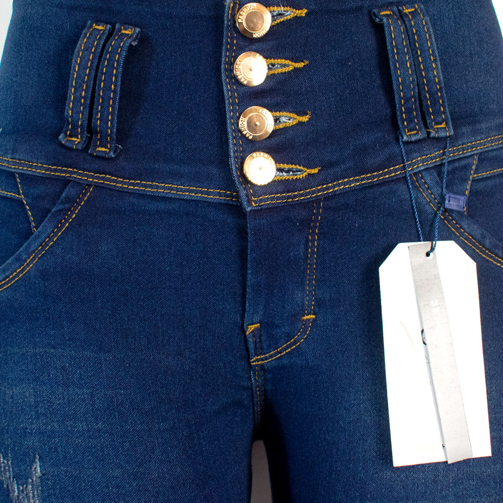 Jean para Mujer en Pretina alta/ PUSH UP - Color: Azul Verdoso con sombras (Timeless Style Collection)