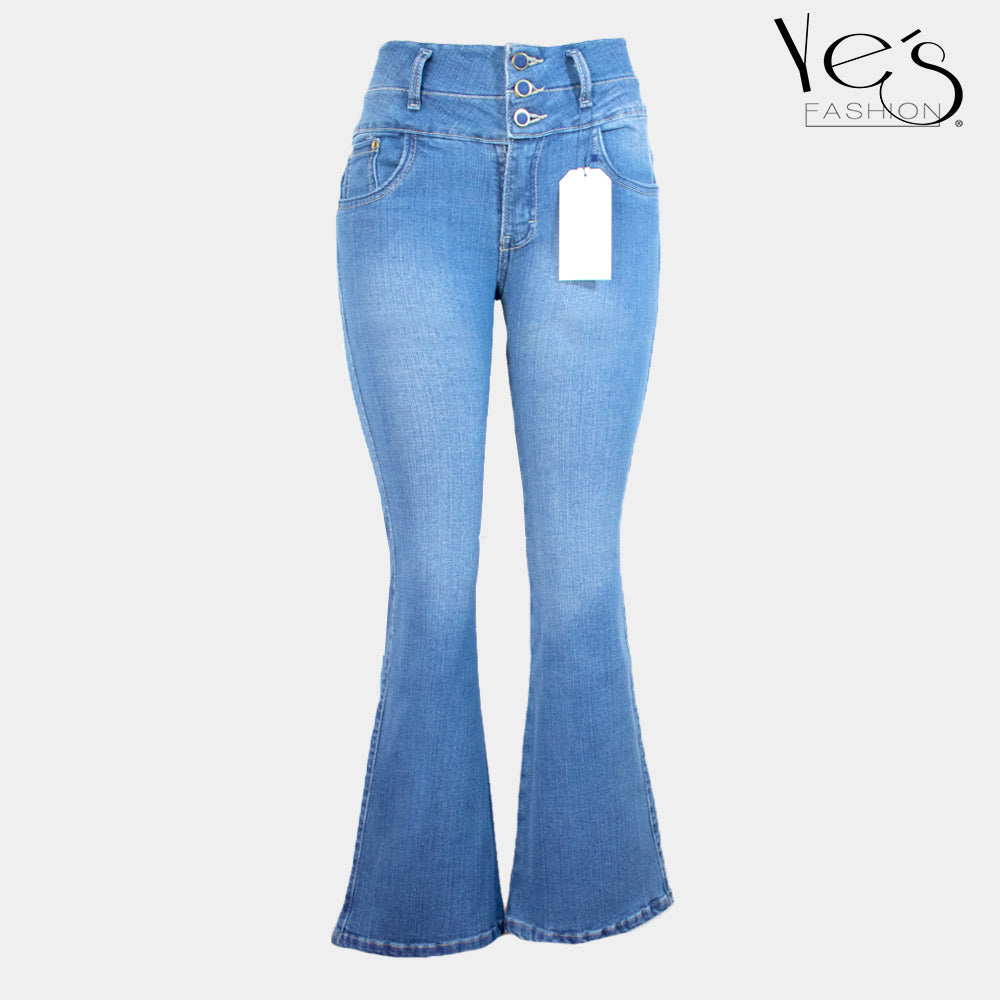 Jeans Flare para Mujer 3 botones - Basta Acampanada - (Color: Azul tradicional)