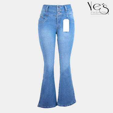Jeans Flare para Mujer 3 botones - Basta Acampanada - (Color: Azul tradicional)
