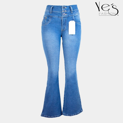 Jeans Flare para Mujer 3 botones - Basta Acampanada - (Color: Azul Tradicional)