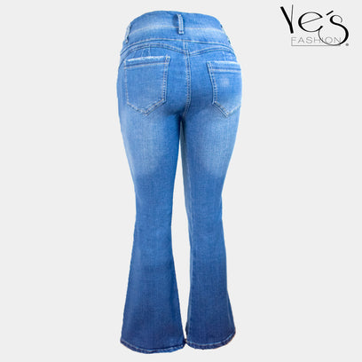 Jeans Flare para Mujer 3 botones - Basta Acampanada - (Color: Azul Tradicional)