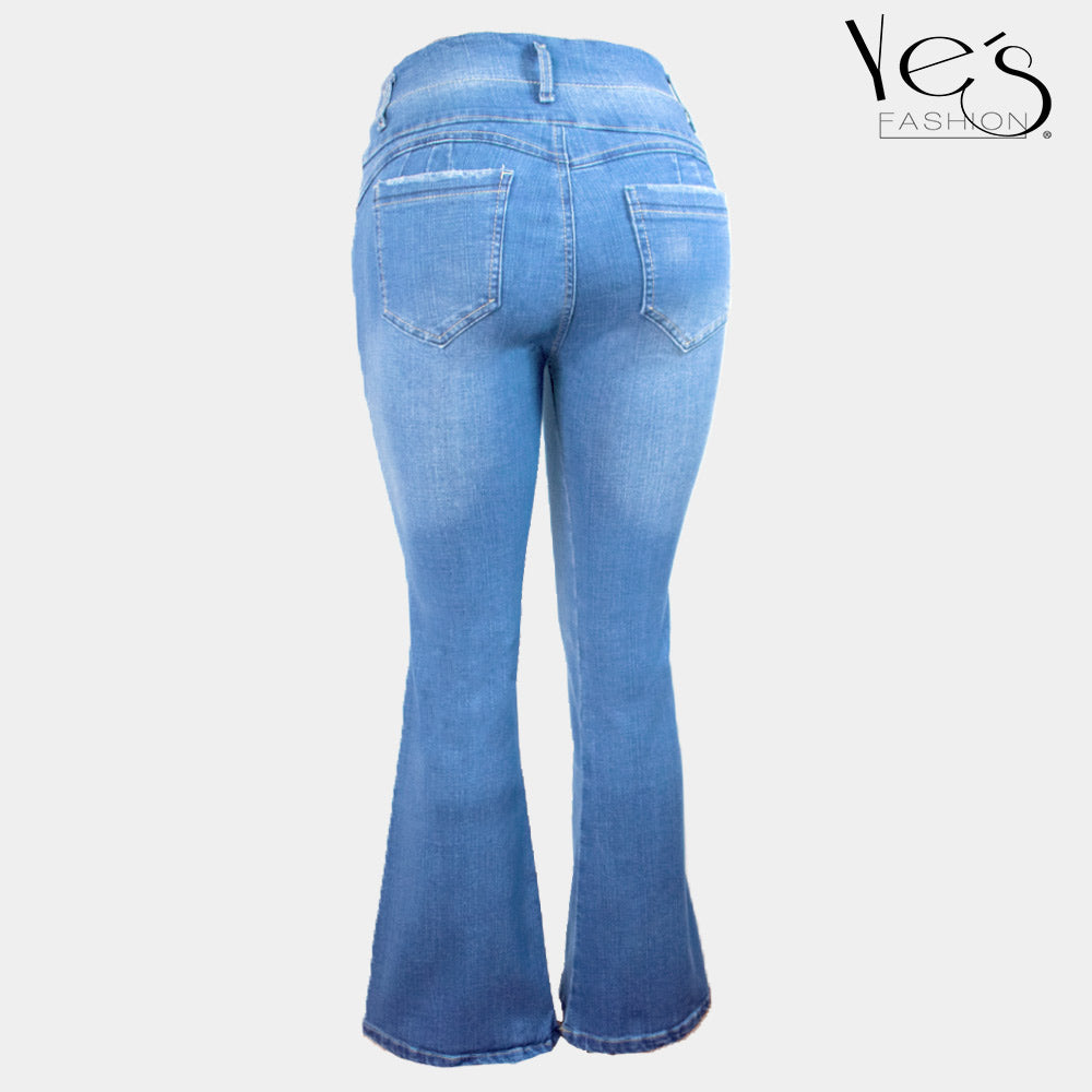 Jeans Flare para Mujer 3 botones - Basta Acampanada - (Color: Azul tradicional)