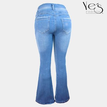 Jeans Flare para Mujer 3 botones - Basta Acampanada - (Color: Azul tradicional)