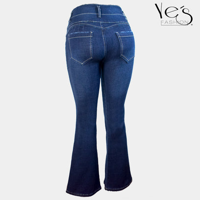 Jeans Flare para Mujer 3 botones - Basta Acampanada - (Color: Azul Oscuro)