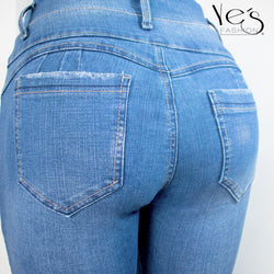 Jeans Flare para Mujer 3 botones - Basta Acampanada - (Color: Azul tradicional)