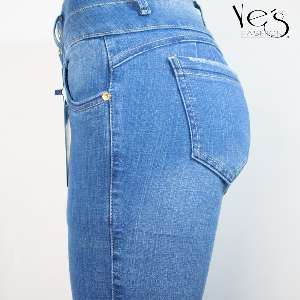 Jeans Flare para Mujer 3 botones - Basta Acampanada - (Color: Azul tradicional)
