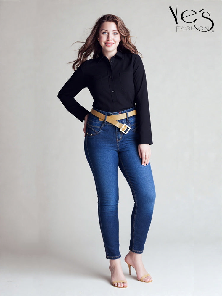 Goddess Jeans: Elegancia Plus en cada Detalle - Color: Indigo Denim
