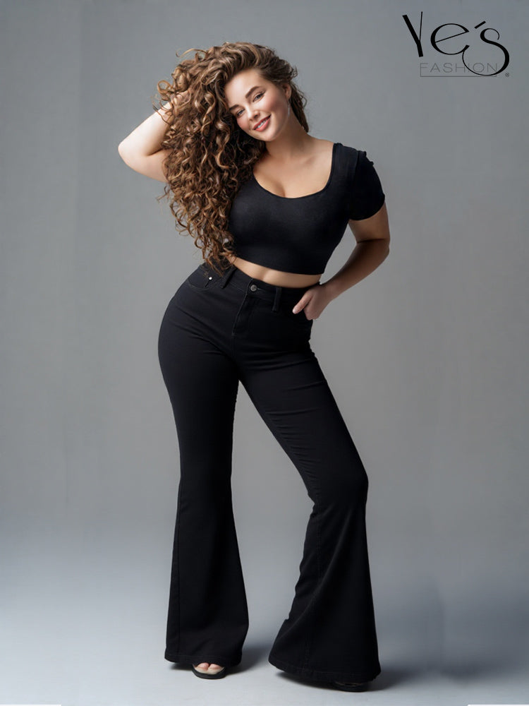 Jeans Flare para Mujer - Basta Acampanada - (Color: Negro) (Tallas Plus)