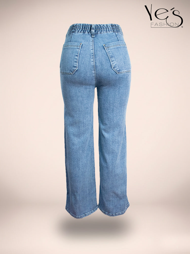 ✨Jean Moonlight Glow – Pretina Alta con Brillos (Azul Claro)