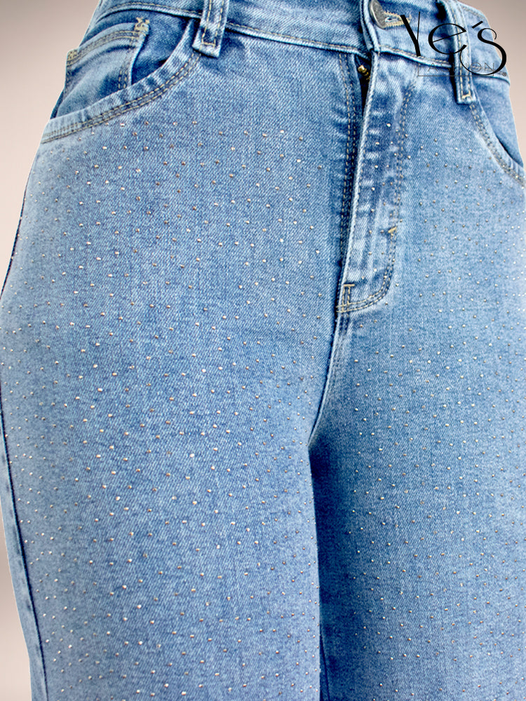 ✨Jean Moonlight Glow – Pretina Alta con Brillos (Azul Claro)
