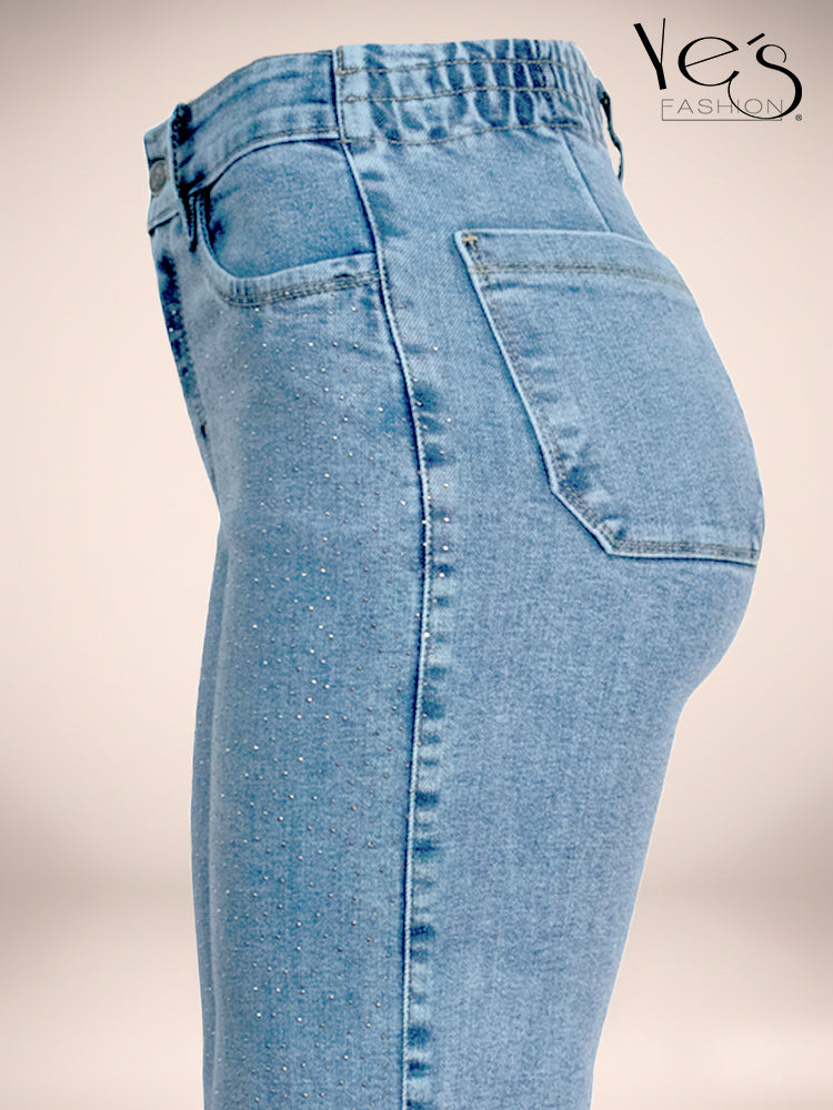 ✨Jean Moonlight Glow – Pretina Alta con Brillos (Azul Claro)
