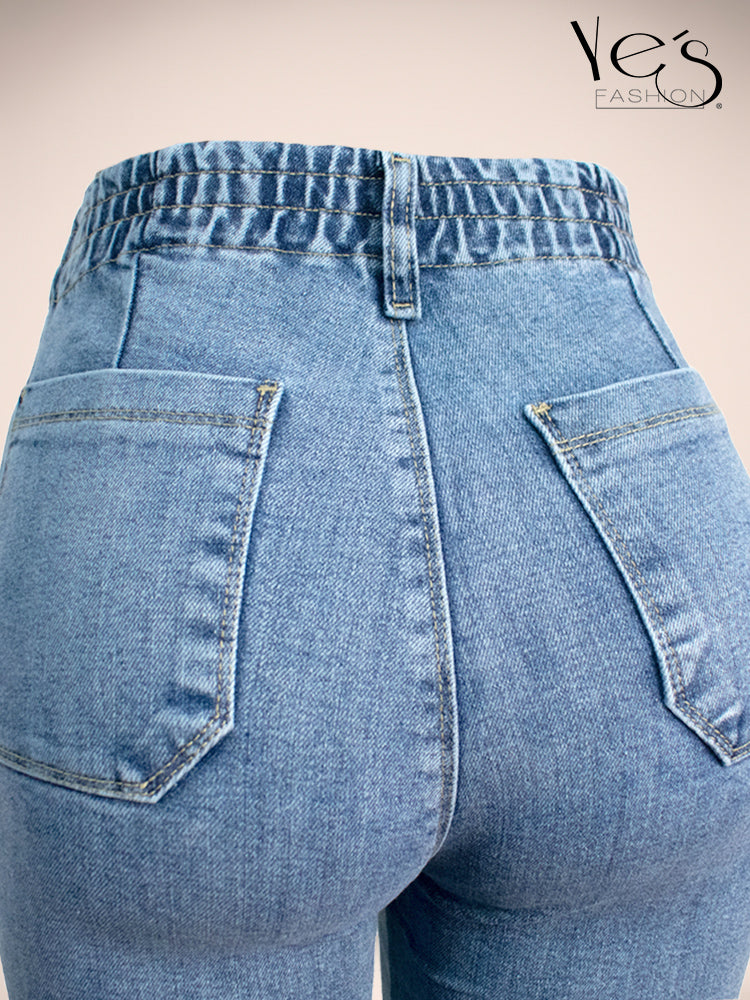 ✨Jean Moonlight Glow – Pretina Alta con Brillos (Azul Claro)