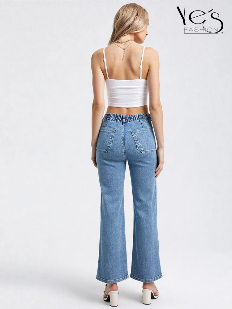 ✨Jean Moonlight Glow – Pretina Alta con Brillos (Azul Claro)