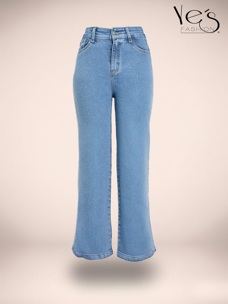 ✨Jean Moonlight Glow – Pretina Alta con Brillos (Azul Claro)