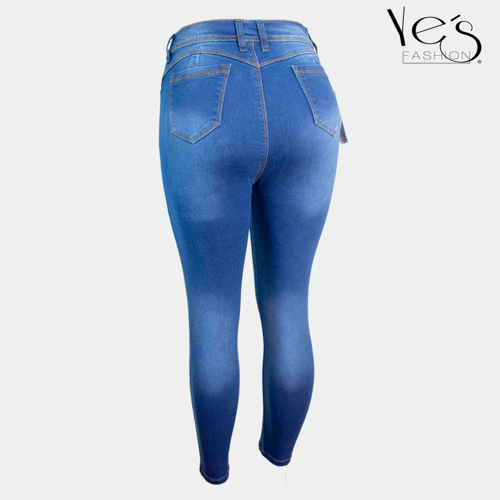 Jean de un boton para Mujer, Super Strech - Color: Azul Tradicional