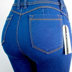 Jean de un boton para Mujer, Super Strech - Color: Azul tradicional llano (New Cassic Collection)
