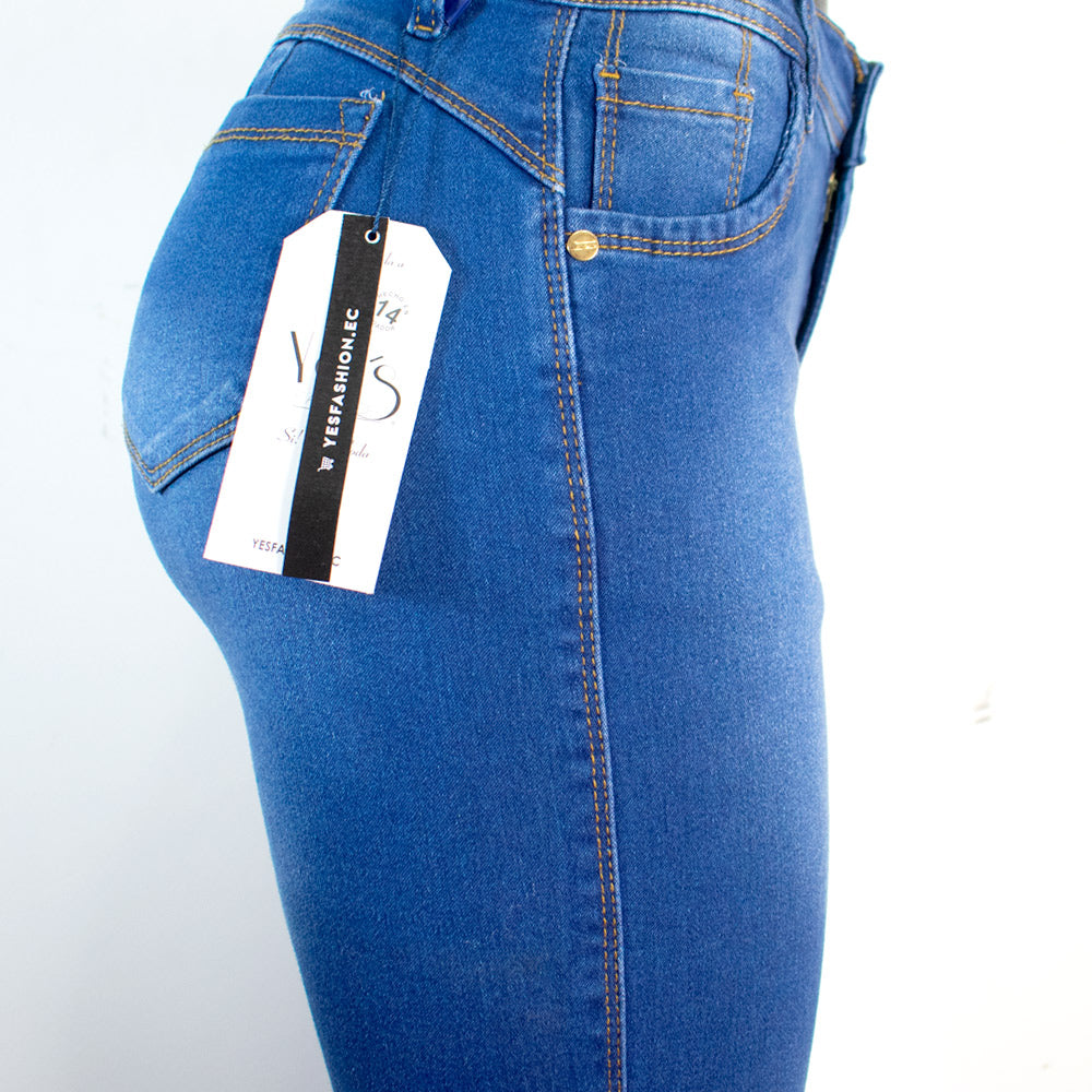 Jean de un boton para Mujer, Super Strech - Color: Azul Tradicional