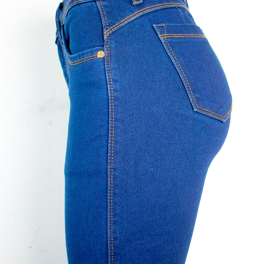 Jean de un boton para Mujer, Super Strech - Color: Azul tradicional llano (New Cassic Collection)