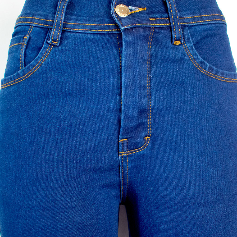 Jean de un boton para Mujer, Super Strech - Color: Azul tradicional llano (New Cassic Collection)